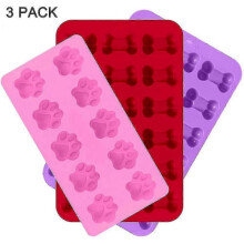 3 Pack Silicone Ice Mold Trays with Puppy Dog Paw And Bone Shape, Reusable Bakeware Maker for Baking Chocolate Candy, Oven Freezer Safe - Pink, Red, P