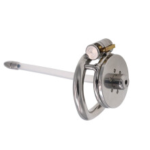Stainless Steel Flat Chastity Device With Soft Urethral Catheter 40mm For Men Arc Penis Ring Cage