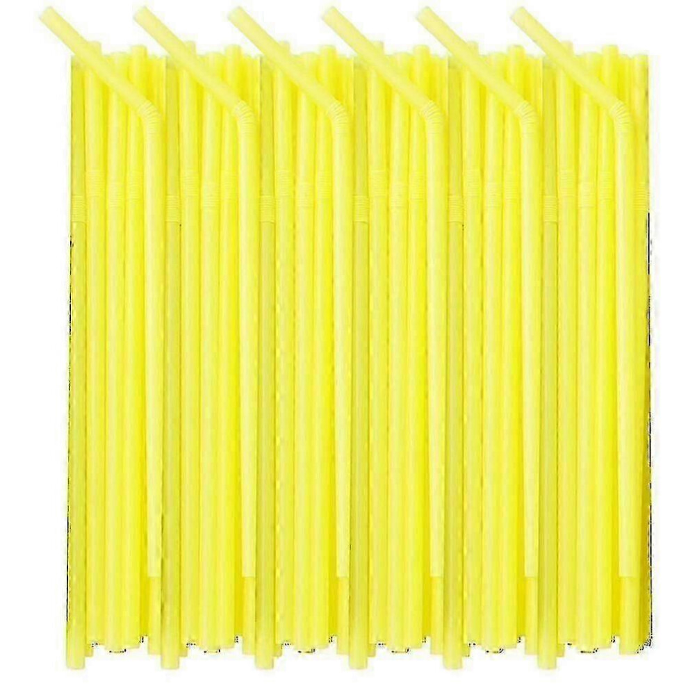 (100 Pieces - ) Extra Long And Colorful Disposable Plastic Straws - Soft And Flexible For Parties (100/200/500) Yellow