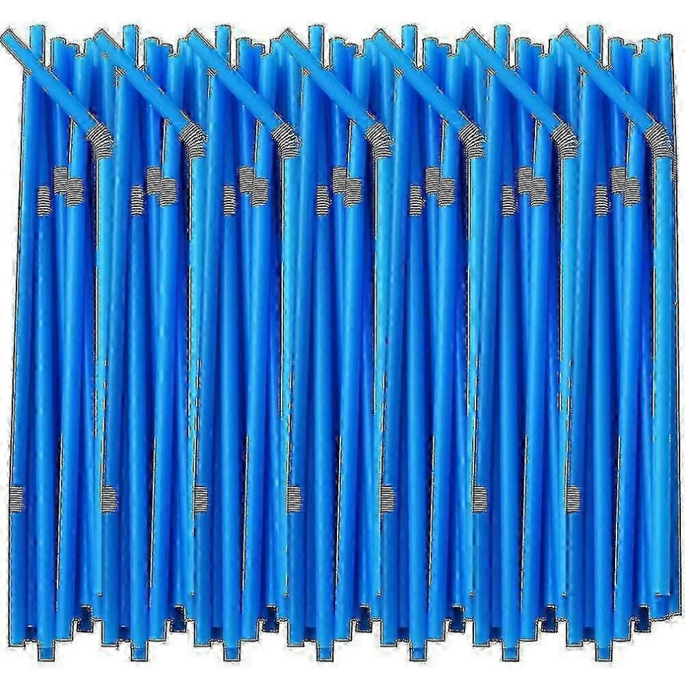 (100 Pieces - ) Extra Long Disposable Colored Plastic Straws - Soft And Flexible For Parties (100/200/500) Blue