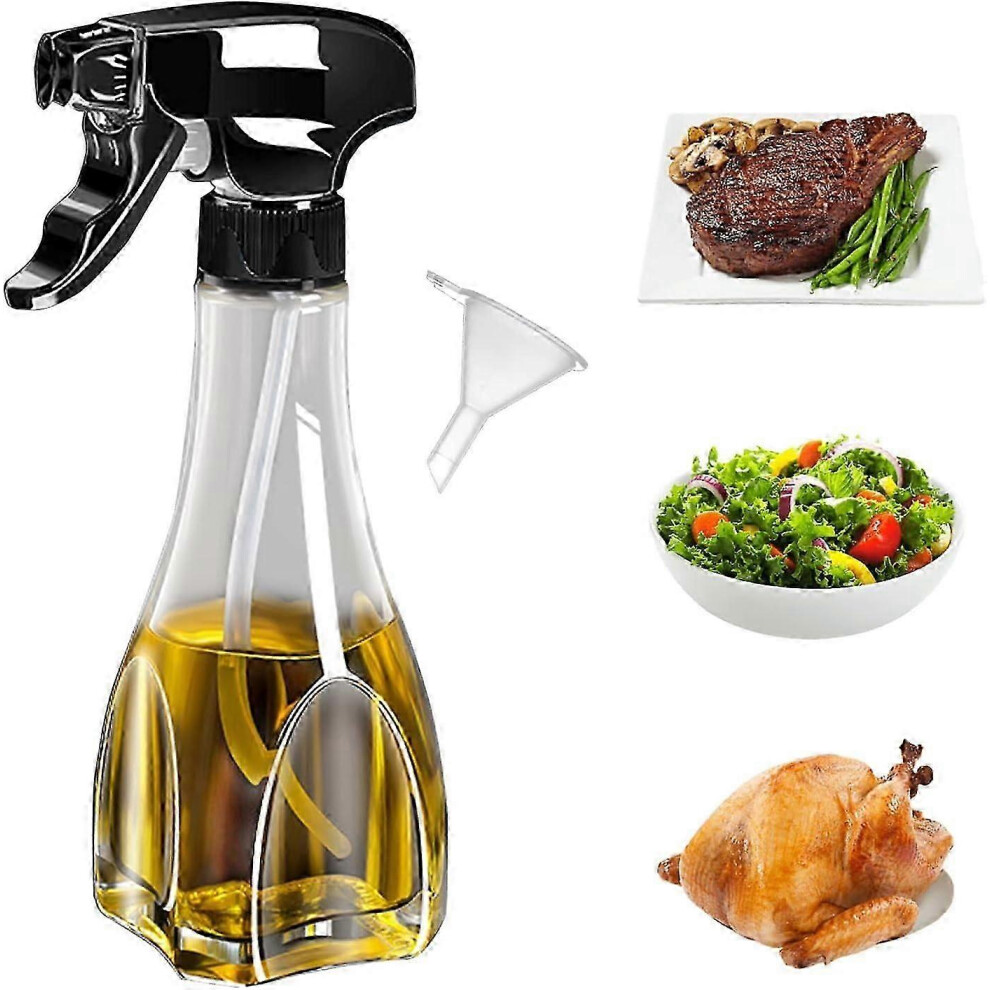 Cooking Oil Sprayer, 240ml Olive Oil Dispenser Bottle, Glass Oil Sprayer, for Air Fryer, Salad, Deep Frying, BBQ, Black