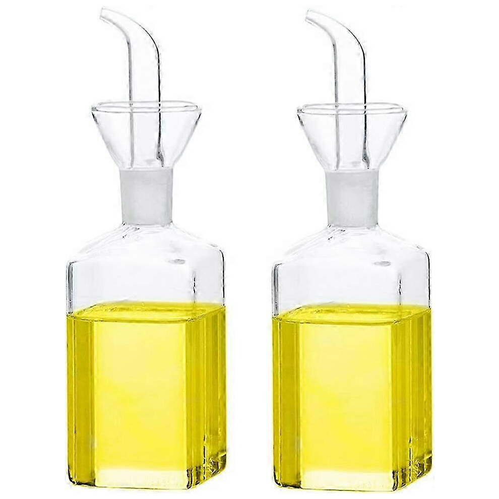 Glass Oil Bottle, Olive Oil Dispenser, Glass Cooking Oil Measuring Bottle, Vinegar Dispenser with Pour Spout for Kitchen and BBQ (250ml/8.54oz, Set