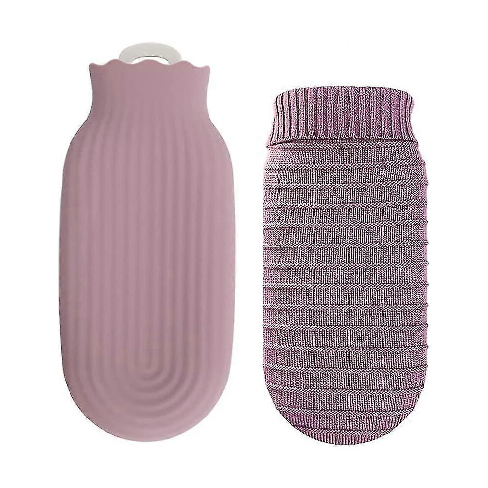 Mini Hot Water Bottle with Knitted Cover, Safe Water Refill, 0.5L, Winter Hot Water Bag Made of Rubber and Silicone