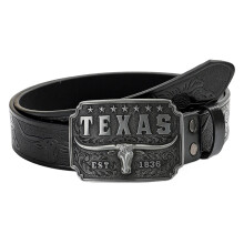 Men Retro Belt Embossed PU Leather Jeans Waist Strap-Black