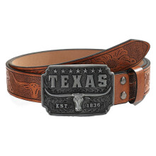 Punk Bull Head Belt for Men Retro Embossed Western-Chocolate