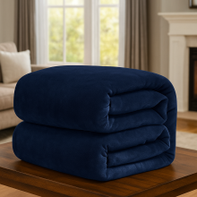 (Double, Navy Blue) ThicK Warm Super Soft Large Blanket Faux Fur Fleece Bed ALL Size UK