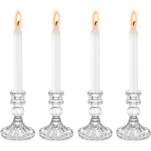 Set of 4 Crystal Clear Glass Taper Candle Holders, Decorative Candlestick
