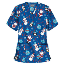 Christmas Women's Nursing Scrub Short Sleeve T-shirt Dark Blue Xmas Blouse
