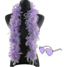 Purple 4 Ft Feather Boa with Heart Rimless Sunglasses for Bachelor Party Halloween Christmas Costume