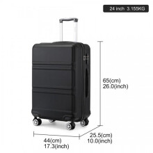 (24 INCH) [MissLulu Bags] Sculpted Horizontal Design ABS 20''/24''/28'' Suitcase with TSA Lock - Black