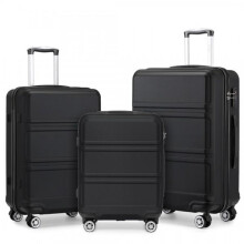 (3 PIECE SET) [MissLulu Bags] Sculpted Horizontal Design ABS 20''/24''/28'' Suitcase with TSA Lock - Black