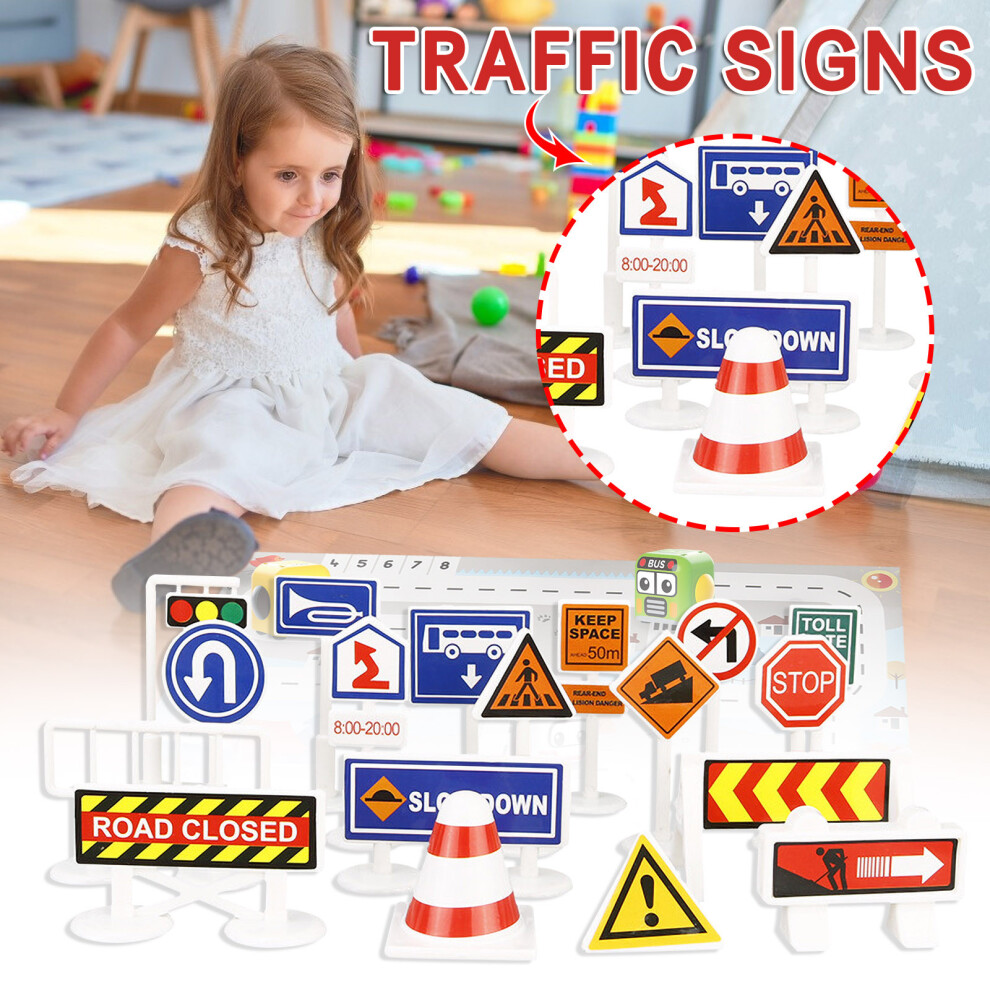 (Multi-color) Play Mat English Road Signs, Children's Identification Road Signs 18pcs-image-OPC-PKHDQP5-NEW