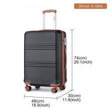 (28Inch (No Vanity Case)) [MissLulu Bags] Sculpted Horizontal Design ABS 20''/24''/28'' Suitcase with TSA Lock and 12'' Vanity Case - Black and Brown