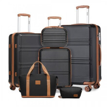 (5 PCS SET (20/24/28Inch&Vanity Case&Duffel Bag)) [MissLulu Bags] Sculpted Horizontal Design ABS 20''/24''/28'' Suitcase with TSA Lock and 12'' Vanity Case - Black and Brown