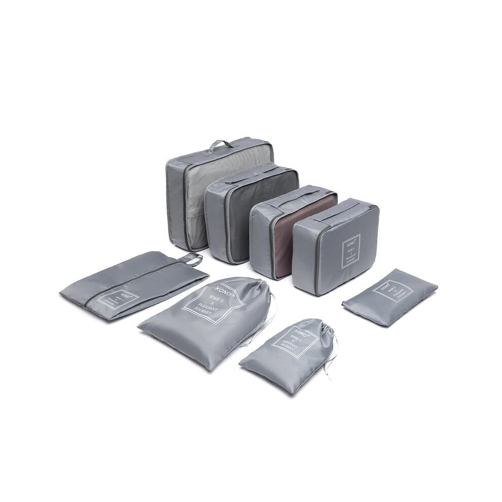 (GREY) KONO 8 Pieces Polyester Travel Luggage Organiser Bag Set-image-OPC-PKHDWGV-NEW