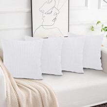 (Pack of 4, Stripe White Cushions) Velvet Cushion Covers Soft Luxury Embossed Stripe Quilted Cushions Pack of 1,2 & 4