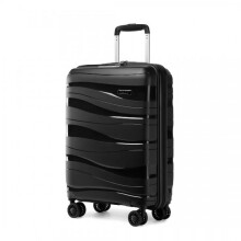 (20 Inch (No Vanity Case)) [MissLulu Bags] Wave Design Lightweight Polypropylene Hard Shell 20''/24''/28'' Suitcase with TSA Lock and 14'' Vanity Case - Black