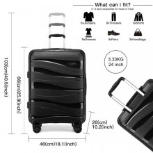 (24 Inch (No Vanity Case)) [MissLulu Bags] Wave Design Lightweight Polypropylene Hard Shell 20''/24''/28'' Suitcase with TSA Lock and 14'' Vanity Case - Black