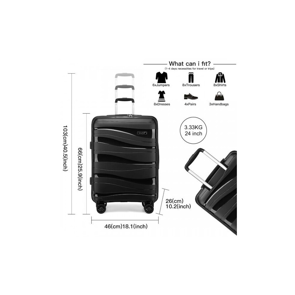 (24 Inch (No Vanity Case)) [MissLulu Bags] Wave Design Lightweight Polypropylene Hard Shell 20''/24''/28'' Suitcase with TSA Lock and 14'' Vanity Case-image-OPC-PKHDYRQ-NEW