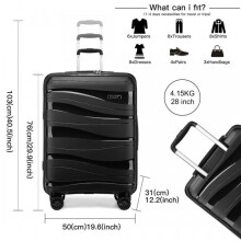 (28 Inch (No Vanity Case)) [MissLulu Bags] Wave Design Lightweight Polypropylene Hard Shell 20''/24''/28'' Suitcase with TSA Lock and 14'' Vanity Case - Black