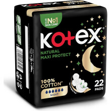 Kotex Natural Maxi Protect Thick Pads 22Pcs | 100% Cotton Pad | Overnight Protection Sanitary Pads with Wings