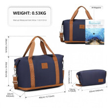 (Navy and Brown (Shoulder Strap Version)) [MissLulu Bags] 2 Pieces Expandable Durable Waterproof Travel Duffel Bag Set (Cabin Size/ 10 Colours)
