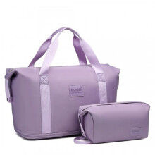 (Purple) [MissLulu Bags] 2 Pieces Expandable Durable Waterproof Travel Duffel Bag Set (Cabin Size/ 10 Colours)