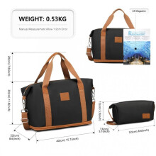 (Black and Brown (Shoulder Strap Version)) [MissLulu Bags] 2 Pieces Expandable Durable Waterproof Travel Duffel Bag Set (Cabin Size/ 10 Colours)