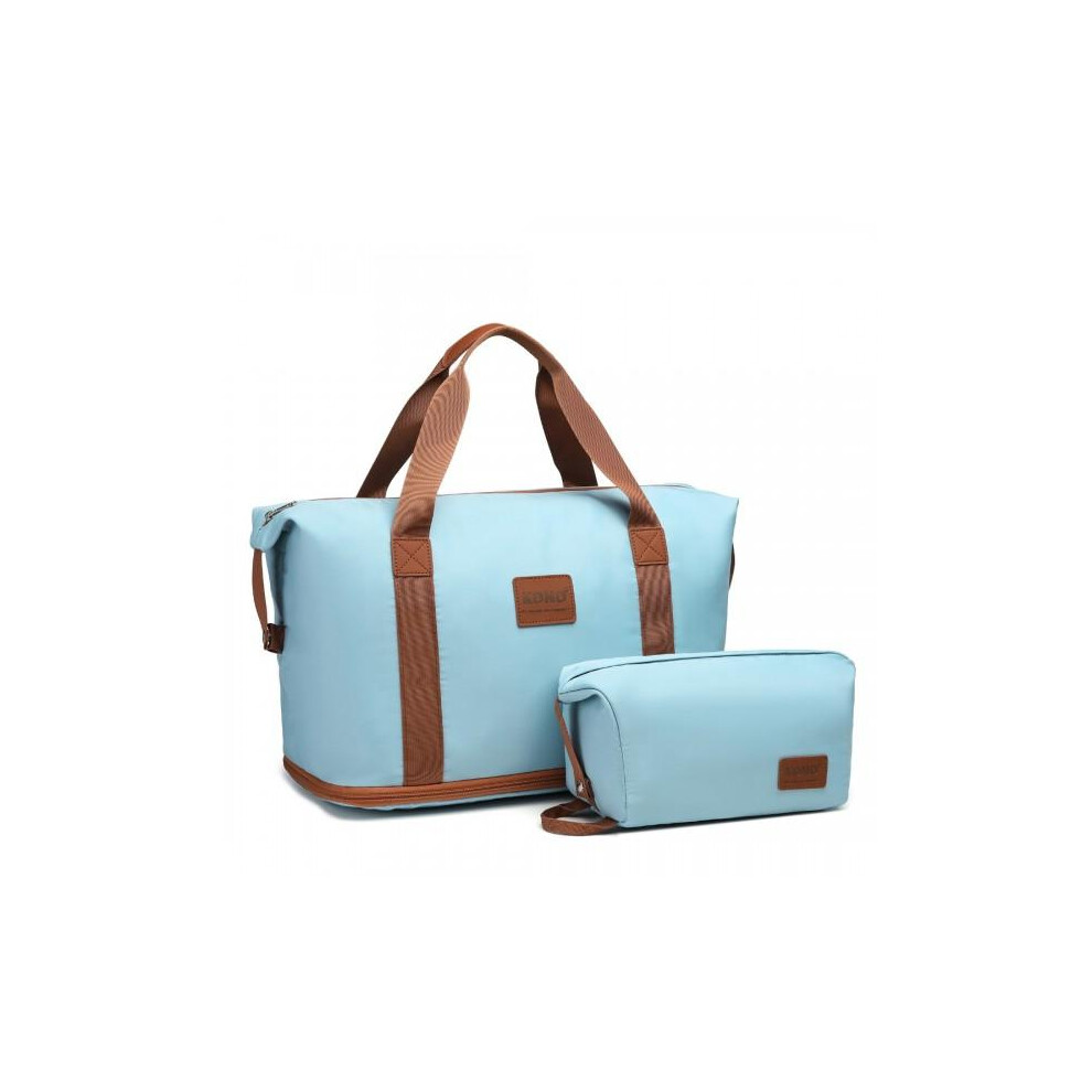 (Greyish Blue and Brown) [MissLulu Bags] 2 Pieces Expandable Durable Waterproof Travel Duffel Bag Set (Cabin Size/ 10 Colours)-image-OPC-PKHF8SK-NEW