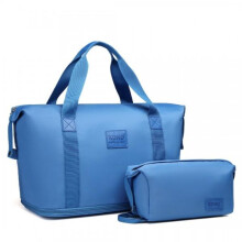 (Blue) [MissLulu Bags] 2 Pieces Expandable Durable Waterproof Travel Duffel Bag Set (Cabin Size/ 10 Colours)