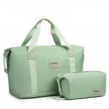 (Green) [MissLulu Bags] 2 Pieces Expandable Durable Waterproof Travel Duffel Bag Set (Cabin Size/ 10 Colours)