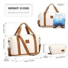 (Beige and Brown (Shoulder Strap Version)) [MissLulu Bags] 2 Pieces Expandable Durable Waterproof Travel Duffel Bag Set (Cabin Size/ 10 Colours)