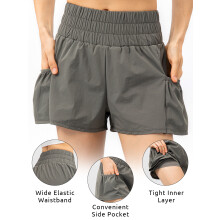Women Running Shorts 2-in-1 with Pockets Wide