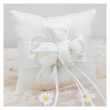 Wedding Ring Cushion Double Bow Ribbon Romantic Ring Pillow Pocket Ring Pillow (B 20x20cm) For Wedding Ceremony