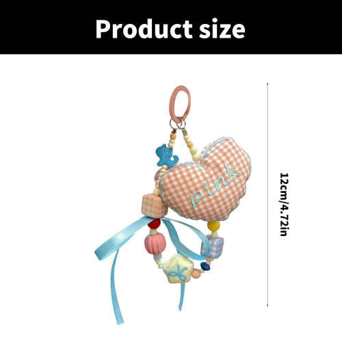 Cotton Grids Pattern Heart Shape Keychain Charm Handmade-1 2