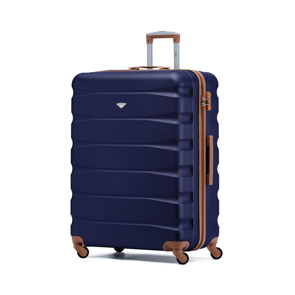 (Large 29") Flight Knight Hard Shell ABS Medium, Large Check-In And Carry On Suitcases - SAFIR - Navy/Tan-image-OPC-PKHFSK5-NEW