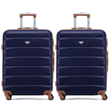 (M x 2) Flight Knight Hard Shell ABS Medium, Large Check-In And Carry On Suitcases - SAFIR - Navy/Tan