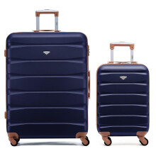 (S + L) Flight Knight Hard Shell ABS Medium, Large Check-In And Carry On Suitcases - SAFIR - Navy/Tan