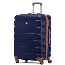 (Medium 25") Flight Knight Hard Shell ABS Medium, Large Check-In And Carry On Suitcases - SAFIR - Navy/Tan