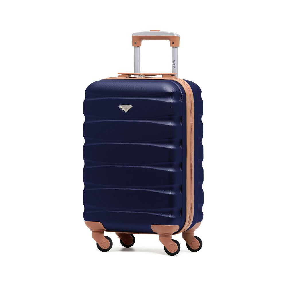 (55x35x20cm) Flight Knight Hard Shell ABS Medium, Large Check-In And Carry On Suitcases - SAFIR - Navy/Tan-image-OPC-PKHFSJW-NEW