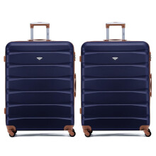 (L x 2) Flight Knight Hard Shell ABS Medium, Large Check-In And Carry On Suitcases - SAFIR - Navy/Tan