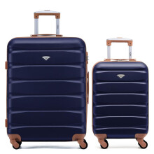 (S + M) Flight Knight Hard Shell ABS Medium, Large Check-In And Carry On Suitcases - SAFIR - Navy/Tan