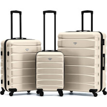 (Set of 3) Flight Knight Hard Shell ABS Medium, Large Check-In And Carry On Suitcases - SAFIR - Cream/Black
