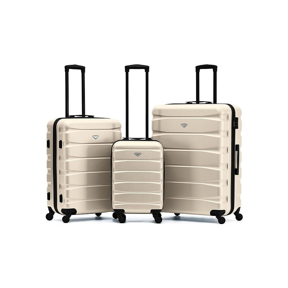 (Set of 3) Flight Knight Hard Shell ABS Medium, Large Check-In And Carry On Suitcases - SAFIR - Cream/Black-image-OPC-PKHFT78-NEW