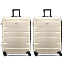 (L x 2) Flight Knight Hard Shell ABS Medium, Large Check-In And Carry On Suitcases - SAFIR - Cream/Black
