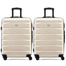 (M x 2) Flight Knight Hard Shell ABS Medium, Large Check-In And Carry On Suitcases - SAFIR - Cream/Black