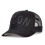 Black baseball cap with black embroidered lettering. 1