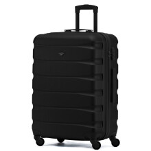 (Medium 25") Flight Knight Hard Shell ABS Medium, Large Check-In And Carry On Suitcases - SAFIR - Black Mono
