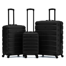 (Set of 3) Flight Knight Hard Shell ABS Medium, Large Check-In And Carry On Suitcases - SAFIR - Black Mono