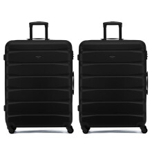 (L x 2) Flight Knight Hard Shell ABS Medium, Large Check-In And Carry On Suitcases - SAFIR - Black Mono